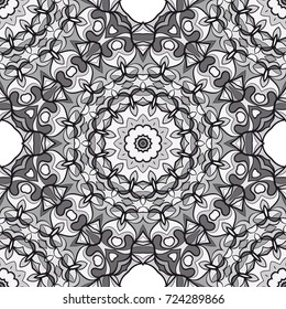 seamless flower mandala pattern. abstract vector illustration. monochrome. for design invitation, background, wallpaper