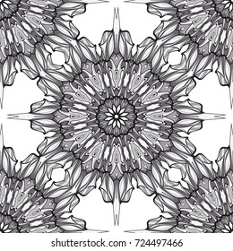 seamless flower mandala pattern. abstract vector illustration. monochrome. for design invitation, background, wallpaper