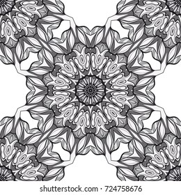 seamless flower mandala pattern. abstract vector illustration. monochrome. for design invitation, background, wallpaper