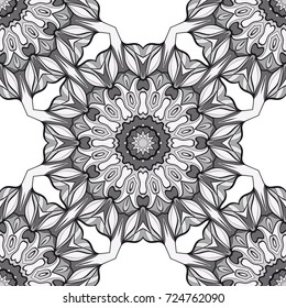 seamless flower mandala pattern. abstract vector illustration. monochrome. for design invitation, background, wallpaper