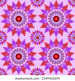 Nahtlose Blume Mandala Muster geometrisch. Dekoratives florales nahtloses Muster. Mandala in indischen Motiven für Stoff und Textilien, Tapeten, Verpackungen oder jede gewünschte Idee.