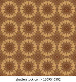 Seamless flower motifs on typical Indonesian batik with smooth brown color design.