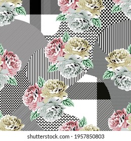 seamless flower with negative design on white background
