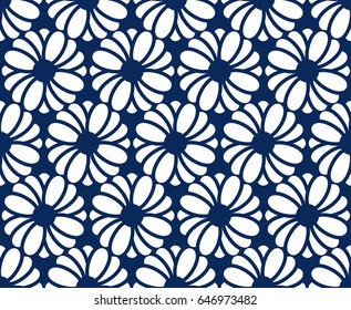 SEAMLESS FLOWER ON DARK BLUE 
White flower graphic is on dark blue background. This pattern can be used for textile, carpet, wallpaper, curtain and etc.