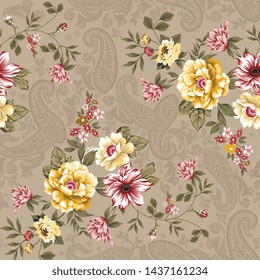  seamless flower with paisley on background