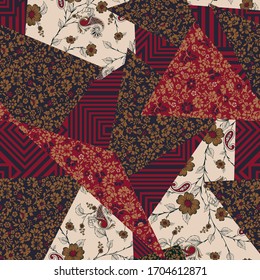 seamless flower patchwork pattern on red 