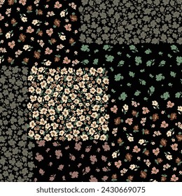 seamless flower patchwork pattern on black background