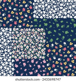 seamless flower patchwork pattern on navy background