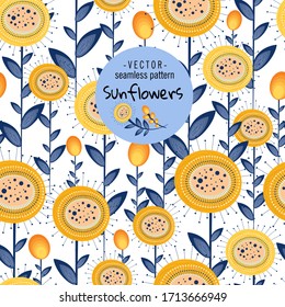 Seamless flower patten. Yellow sunflowers on a white background