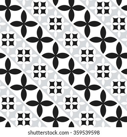 Seamless flower pattern. Abstract Black and white Background. Petals pattern. Ethnic backdrop. Ceramics background. Chain background. Geometric Pattern. Zigzag pattern. Leaves. Vector Regular Texture