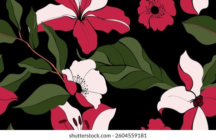 Seamless flower pattern. Abstract exotic pattern. Textile print pattern 
