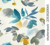 Seamless flower pattern with abstract floral background with watercolor texture in yellow, blue and gray. Flower garden prepared for textile digital printing or card
