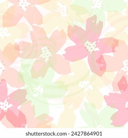 Seamless flower pattern with abstract floral background with watercolor texture in yellow, blue and gray. Abstract art seamless textile print design