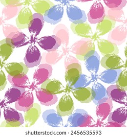 Seamless flower pattern with abstract floral background with watercolor texture in yellow, blue and gray.  Grunge textured abstract art vector illustration