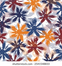 Padrão de flor sem costura com fundo floral abstrato com textura aquarela em amarelo, azul e cinza. Ilustração de buquê de flores Design de vetor de padrão sem costura, Design para moda