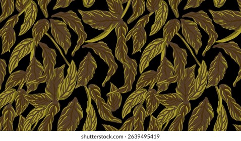 Seamless flower pattern. Abstract pattern. Textile print pattern. Black background and leaf design.