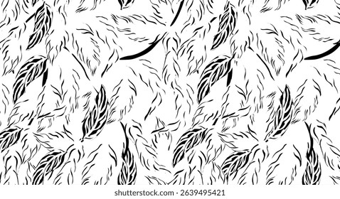 Seamless flower pattern. Abstract pattern. Textile print pattern. Line white and black leaf design.