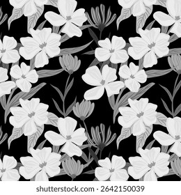 Seamless flower pattern. Abstract pattern. Textile print pattern. Black and grey background.