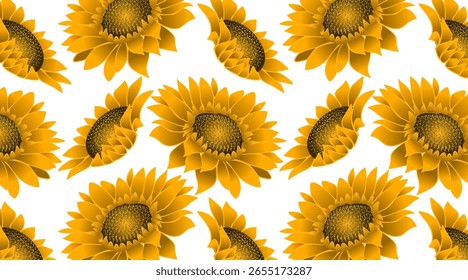 Nahtloses Blumenmuster. Abstraktes Muster. Sonnenblumenmuster mit Stoffdruck. Weißer Hintergrund.