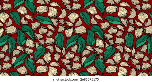Patrón de flores sin fisuras. Patrón Abstractas. Patrón de impresión textil. Fondo rojo. 