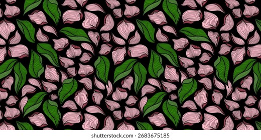 Patrón de flores sin fisuras. Patrón Abstractas. Patrón de impresión textil. Fondo negro. 