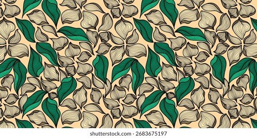 Patrón de flores sin fisuras. Patrón Abstractas. Patrón de impresión textil. Fondo beige. 
