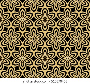 seamless flower pattern. abstract vector illustration. gold on black. for design invitation, background, wallpaper