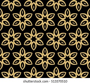 seamless flower pattern. abstract vector illustration. gold on black. for design invitation, background, wallpaper