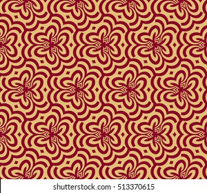 seamless flower pattern. abstract vector illustration. gold on red. for design invitation, background, wallpaper