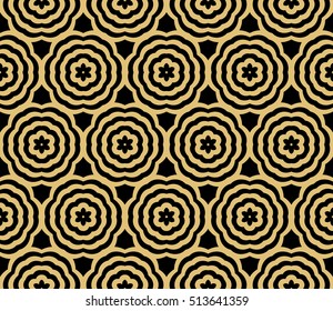 seamless flower pattern. abstract vector illustration. gold on black. for design invitation, background, wallpaper