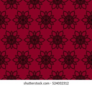 seamless flower pattern. abstract vector illustration. black on red. for design invitation, background, wallpaper