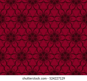 seamless flower pattern. abstract vector illustration. black on red. for design invitation, background, wallpaper