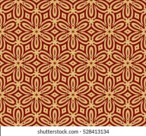 seamless flower pattern. abstract vector illustration. gold on red. for design invitation, background, wallpaper