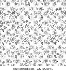 Seamless flower pattern background with flower and leaf hand drawn vector illustration. Perfect for invitations, cards, prints, flyers, posters.