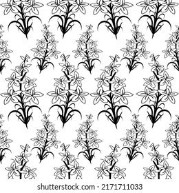 Seamless flower pattern background with Lily flower and leaf drawing illustration.