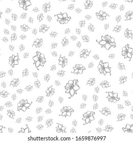 Seamless flower pattern background with flower and sakura leaf drawing illustration. Hand drawn vector illustration. Perfect for invitations, cards, prints, flyers, posters.