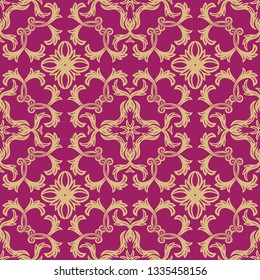 Seamless flower pattern in baroque style.  Damascus. Art element of design. The vector drawing on red background.