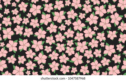Seamless Flower Pattern. Beautiful Spring Background with Pink Flowers in Vintage Style. Seamless Flowers with Leaves for Banner, Textile, Fabric, Wallpaper, Postcard, Invitation, Paper, Wrapping