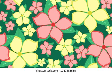 Seamless Flower Pattern. Beautiful Spring Background in Vintage Style. Seamless Flowers with Leaves for Banner, Textile, Fabric, Wallpaper, Postcard, Invitation, Paper, Wrapping, Card, Tablecloth.