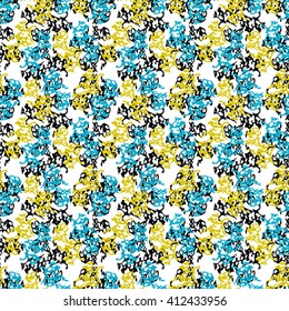 Seamless flower pattern with black, blue and yellow elements