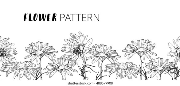 Seamless flower pattern. Flower pattern black and white. Vector illustration