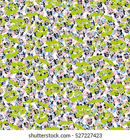 Seamless flower pattern with blue, orange, green and black elements