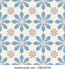 Seamless flower pattern in blue tons on a beige background. Vector color background.