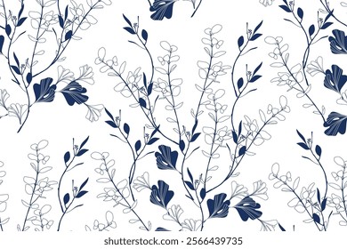 Seamless flower pattern, blue and white floral pattern with intricate designs, resembling porcelain or fabric prints	