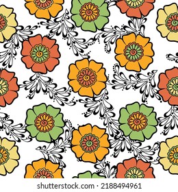 Seamless flower pattern. Bright floral background with blossoms and blooms print.  White background.