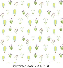 Seamless flower pattern. Bright floral background with blossoms and blooms print. Colored flat vector illustration for textile. Repeating texture design
