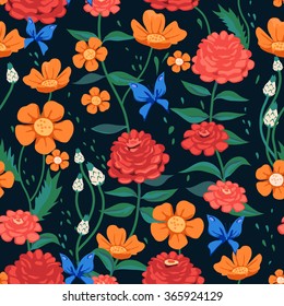Seamless Flower Pattern with Butterflies