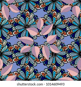 Seamless flower pattern can be used for wallpaper. Flowers on blue, black and neutral colors. Vector illustration.