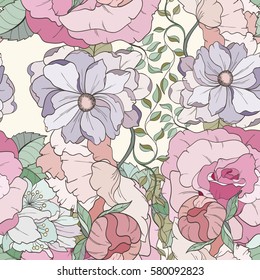 Seamless flower pattern can be used for wallpaper, website background, wrapping paper, invitation, flyer, banner or website. Hand drawn vector illustration of bright elements