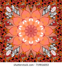 Seamless flower pattern can be used for wallpaper. Flowers on red, orange and pink colors. Vector illustration.